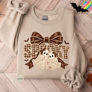 Faux Patchwork Spooky Ghost Sweatshirt, Cozy Halloween Sweatshirt, Faux Applique Ghost Tee, Gingham Hoodie