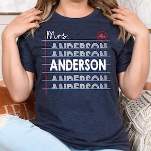 Teacher Shirt, Teacher Custom Name Shirt, Teacher Appreciation Gift, Notebook Paper Shirt, Teacher Shirt, Teacher Gift, Custom Teacher Shirt