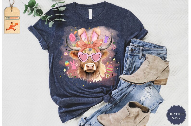 Cow Easter Bunny Shirt, Highland Cow Shirt, Easter Hifer Lover Shirt, Highland Cow Easter Day Shirt, Easter Cow Shirts, Western Easter Shirt