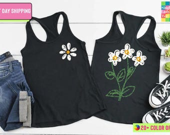 Daisy Wildflower Tank Top, Women Racerback Tank Top, Summer Tops, Floral Tank Top, Women Tank Top, Daisy Tank Top for Women, Gift for Her