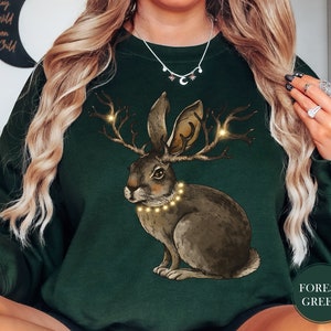 Rabbits Sweatshirt, Rabbits With Lights Sweatshirt, Christmas Lights Hoodie, Cottagecore Sweatshirt, Rabbit Lover Sweatshirt, Animals Hoodie