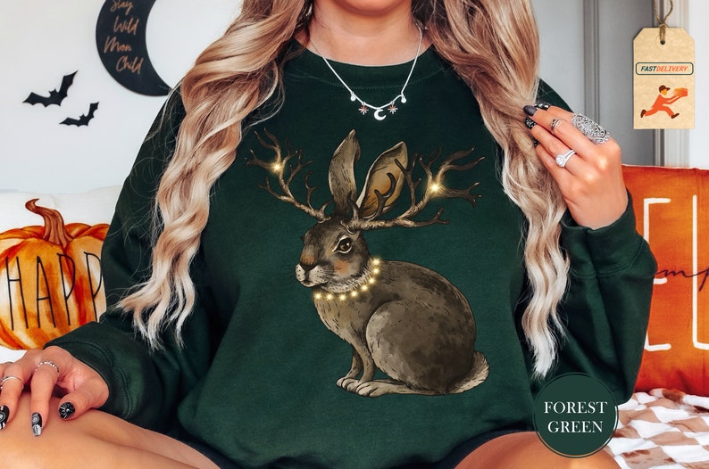 Rabbits Sweatshirt, Rabbits With Lights Sweatshirt, Christmas Lights Hoodie, Cottagecore Sweatshirt, Rabbit Lover Sweatshirt, Animals Hoodie