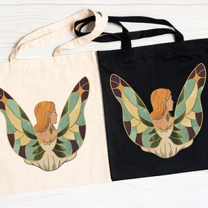 Angel Wings Canvas Tote Bag, Vintage Design Women Shoulder Bag, Plant Floral Tote Bag, Aesthetic Cute Shopping Bag,Eco Friendly Grocery Bag