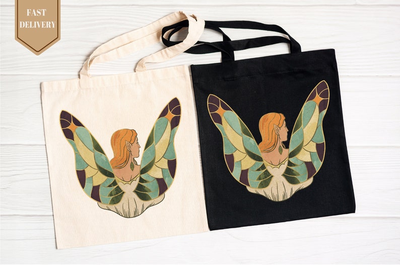 Angel Wings Canvas Tote Bag, Vintage Design Women Shoulder Bag, Plant Floral Tote Bag, Aesthetic Cute Shopping Bag,Eco Friendly Grocery Bag