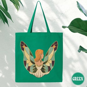 Angel Wings Canvas Tote Bag, Vintage Design Women Shoulder Bag, Plant Floral Tote Bag, Aesthetic Cute Shopping Bag,Eco Friendly Grocery Bag