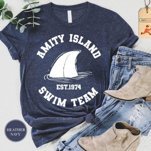 Amity Island Swim Team Shirt, Jaws Shirt, Funny Movie Shirt, Amity Island Movie Shirt,  Great White Shark Shirt, Swim Shirt, Beach Shirt