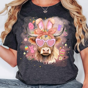 Cow Easter Bunny Shirt, Highland Cow Shirt, Easter Hifer Lover Shirt, Highland Cow Easter Day Shirt, Easter Cow Shirts, Western Easter Shirt
