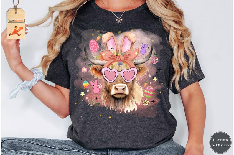 Cow Easter Bunny Shirt, Highland Cow Shirt, Easter Hifer Lover Shirt, Highland Cow Easter Day Shirt, Easter Cow Shirts, Western Easter Shirt