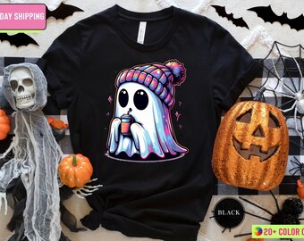 Halloween Ghost Shirt, Cute Ghost Shirt, Halloween Shirt, Fall Shirt, Spooky Season Shirt, Halloween Ghost Shirt, Coffee Ghost T-Shirt