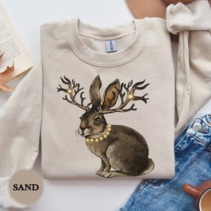 Rabbits Sweatshirt, Rabbits With Lights Sweatshirt, Christmas Lights Hoodie, Cottagecore Sweatshirt, Rabbit Lover Sweatshirt, Animals Hoodie