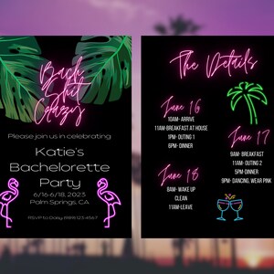 Bach Sh*t Crazy, Neon, Beach, Tropical Bachelorette Party Invite and Itinerary Editable Template Digital Download Personalized, Customizable