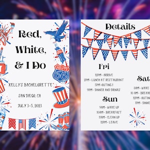 Red, White, and I Do, 4th of July, Patriotic, USA Bachelorette Party Invite and Itinerary Editable Template Digital Download, Customizable