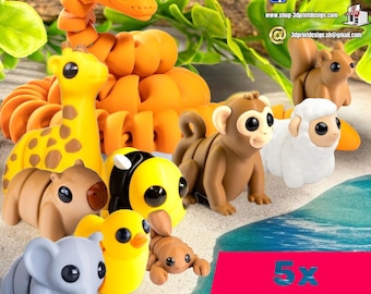 5 Flexible Gelenktiere - 3D gedruckte Fidget-Figuren