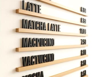 Menù da parete modulare 3D da 90 cm per caffetterie / Menù personalizzato per bar / Lettere da parete moderne