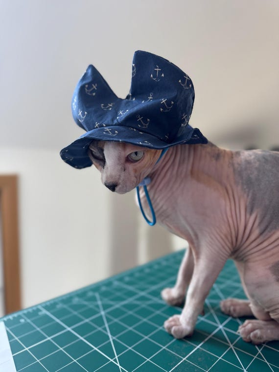 Sphynx Cat Sunhat: Cotton Brim, Ear Protection Strawberry or