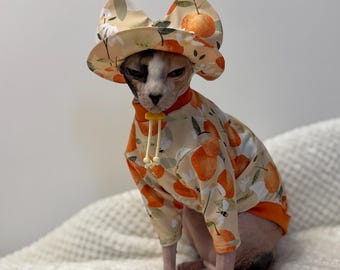 UV-beschermende kleding voor Sphynx-katten | Zomertrui voor haarloze katten | Devon Rex-shirt | Bijpassende zonnehoed | Diverse patronen