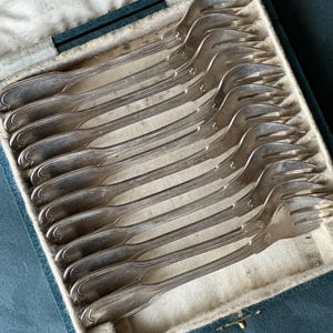 Silver plated oyster forks set of 12 original box dessert forks appetizer antique forks gift idea silverware oyster serving seafood cutlery