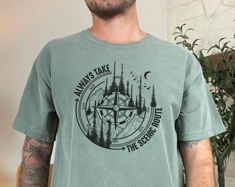 Always Take the Scenic Route, Hiking Shirt, Adventure Shirt, Mountain Shirt, Hiker Shirts, Nature Lover Shirt, Camping Gift, Vacation Shirt
