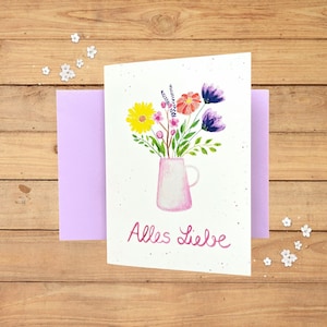 Karte "Alles Liebe" mit Umschlag / bunter Blumenstrauß / DIN A6 / Grußkarte / Geburtstag / Hochzeit / Blumen