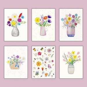 6 Blumen Postkarten / Postkarten 6er Set / Bunte Blumensträuße / Grußkarte / Dankeskarte / Geburtstagskarte / Karte A6