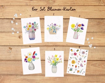 Postkarte 6er Set "Bunte Blumensträuße" / Karte A6 / Grußkarte / Dankeskarte / Geburtstagskarte / Hochzeitskarte / Blumen