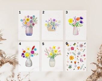 6er Postkartenset Bunte Blumensträuße / Karte A6 / Grußkarte / Dankeskarte / Geburtstagskarte / Hochzeitskarte / Blumen