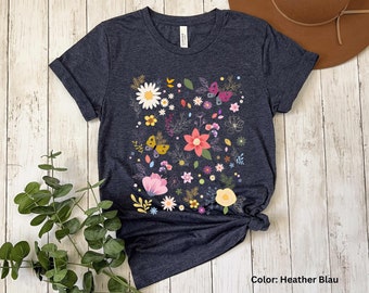 T-Shirt Blumen-Meer / Wildblumen T-Shirt / Geschenk / Schmetterling / Blumen / Frühling