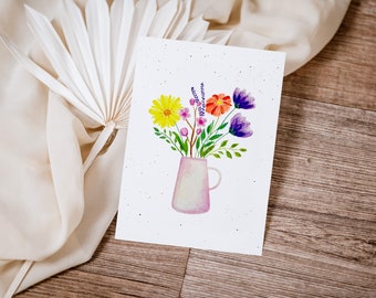 Postkarte Blumenstrauß in rosa Vase / Karte A6 / Blumen