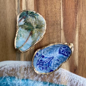 Oyster Shell Ring Dish Handcrafted Jewelry Holder Coastal Decor Wedding Party Favors Beach Gift Tray