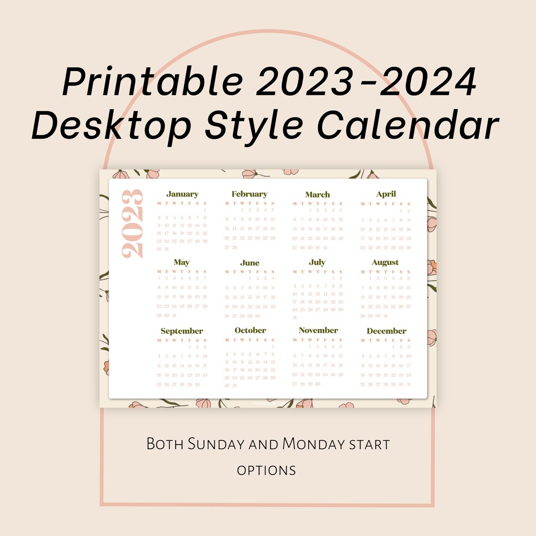20232024 Desktop Calendar Printable Desktop Calendar Etsy