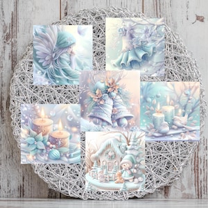 Mint Weihnachtskarten-Topper x6, Kunsthandwerk, Junk Journal, Scrap-Buch, Tags, Wandkunst