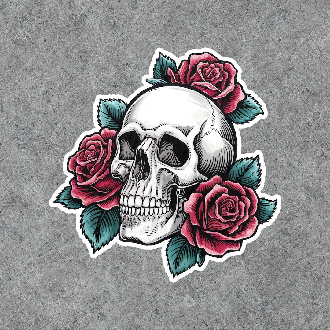 Gothic Skull and Roses Vinyl Sticker - for Laptops, Water Bottle and ...