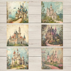 Vintage Märchenschloss Card Topper x6, Kunsthandwerk, Junk Journal, Scrapbook, Tags, Wandkunst