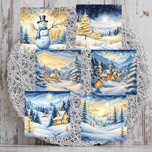 Goldene Weihnachtskarten-Topper x6, Kunsthandwerk, Junk Journal, Scrap-Buch, Tags, Wandkunst