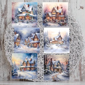Verschneite Weihnachtskarte Toppers x6, Kunsthandwerk, Junk Journal, Scrapbook, Tags, Wandkunst