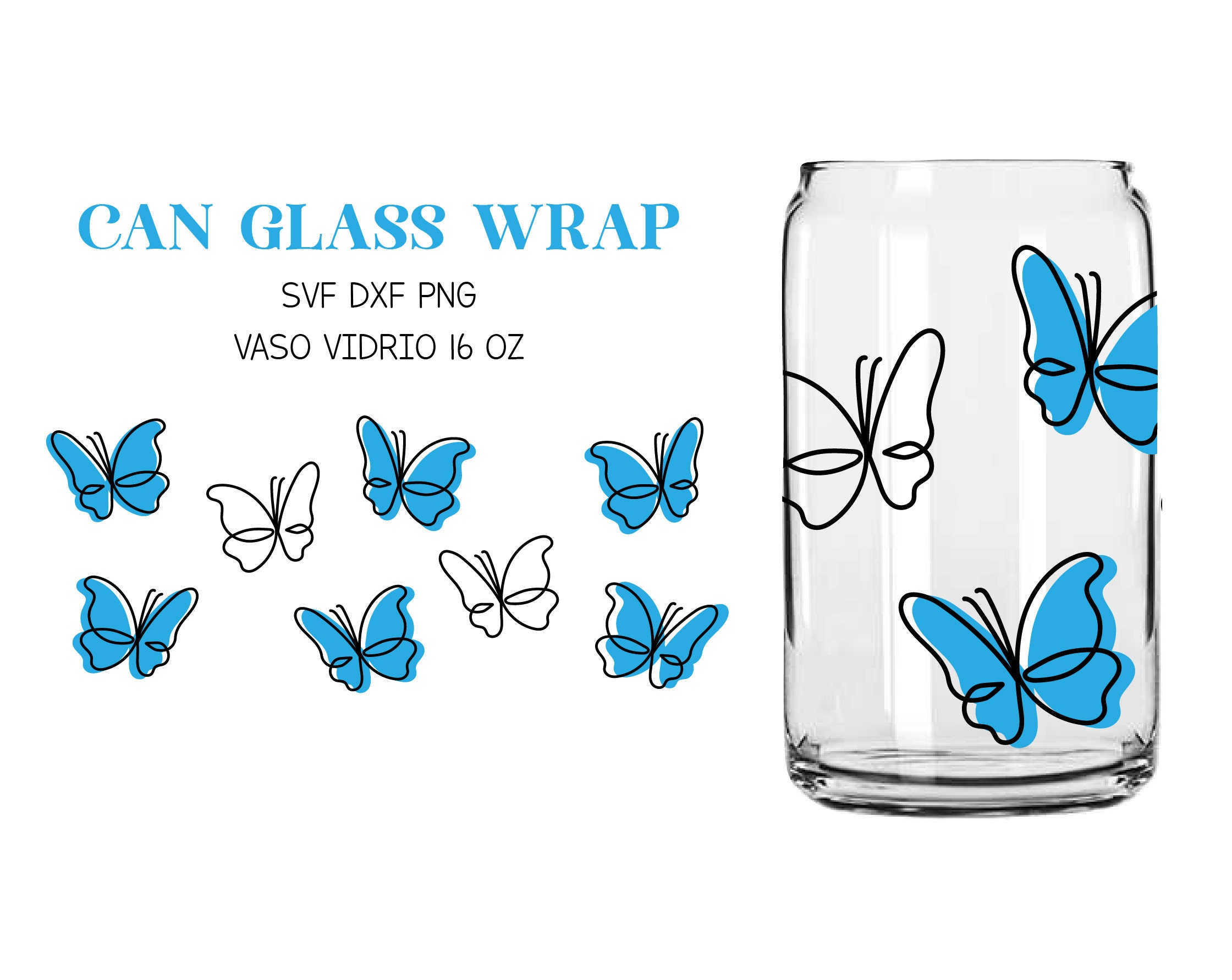 Butterflies Libbey Wrap Can Glass 16 Oz SVG PNG DXF Butterflies, Glass ...