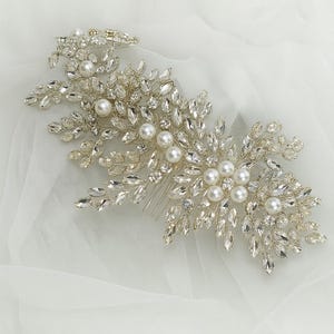 Enredadera para el cabello de novia, corona de perlas, accesorio de boda, pieza de diseño de cristal, tocado, estilo elegante, decoración de novia, toque romántico