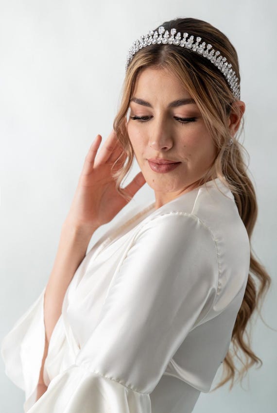 Silver Crystal Bridal Tiara Headband - Elegant Wedding Accessory Amazon.com : fxmimior Silver Bead Bridal Wedding Crown  main image 3