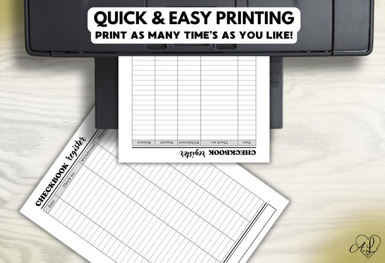 Checkbook Register Printable, Simple One Page Planner - Etsy