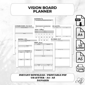 Vision Board Planner, Life Planning Binder Pages, Vision Board Journal, A5 Vision Board Binder Pages, PDF Download, US Letter, A4