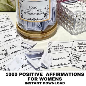 1000 Afirmaciones positivas para mujeres, Descarga digital, Ley de atracción, Cartas positivas, Manifestación, Crecimiento espiritual, Cartas de afirmación
