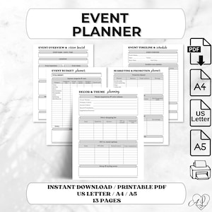 Printable Event Planner, Event Organizer, Event Planning Pages, Party Planning Binder, Instant Download, US Letter, A4, A5