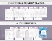 Daily Planner, Weekly Plan, Monthly Undated Planner, Printable Binder Pages, US Letter, A4, A5