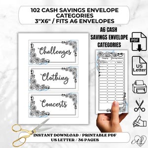 Cash Envelope 102 Categories Printable, Rose Budget Binder Inserts, Money Stuffing Labels, Savings System