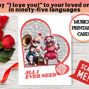 Tutto ciò di cui ho bisogno Biglietto di San Valentino Biglietto unico "Ti amo" Biglietto stampabile con codice QR musicale Biglietto di auguri con canzone scansionata Biglietto di anniversario 5x7
