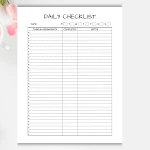 Daily checklist, Undated printable daily checklist, Stay organized, Daily task checklist, Achieve your goals, Organize your day