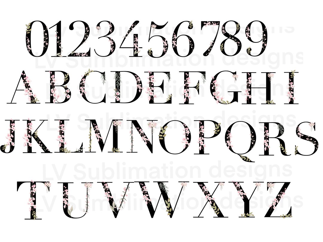Cherry Blossom Style Alphabet and Numbers -png File - Etsy