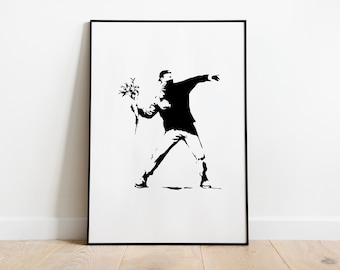 Banksy Flower Thrower - Graffiti Wall Art Frameable Picture Gift Poster Living Room Bar Bedroom Lounge Reception Office