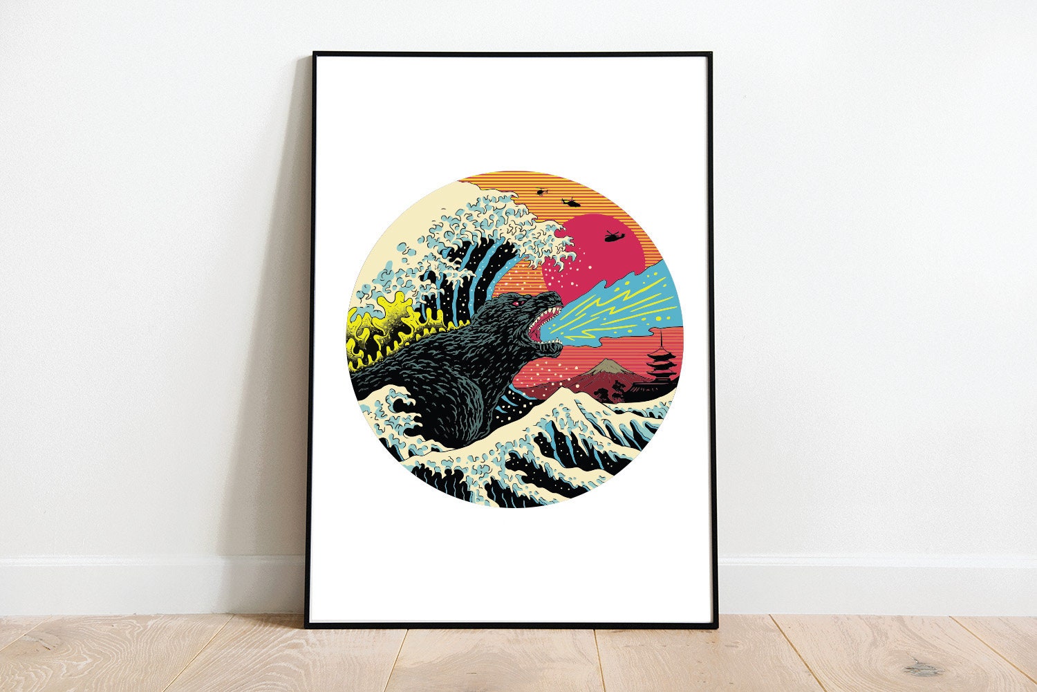 Retro Wave Kaiju Godzilla Print - Japanese Pop Art, Japanese