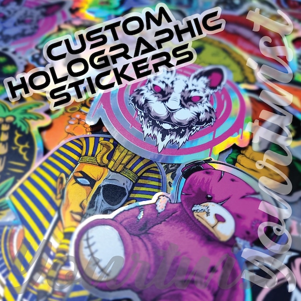 100 Pack Custom Holographic Die Cut Stickers: Waterproof Vinyl Labels